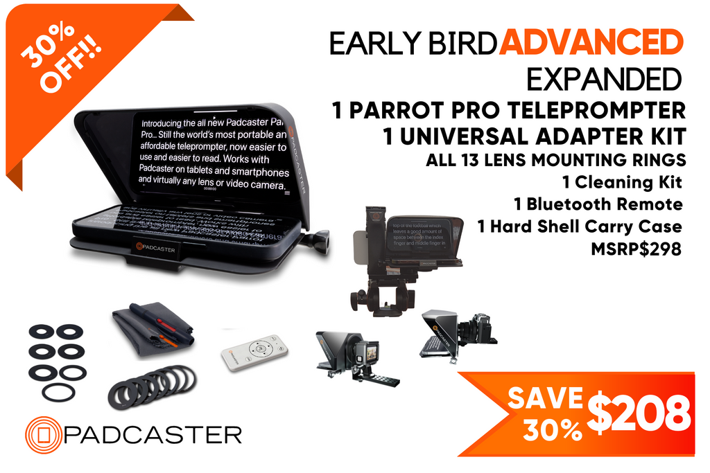 Padcaster Parrot Pro Smartphone Teleprompter - Portable Video Recording Prompter For Content Creators
